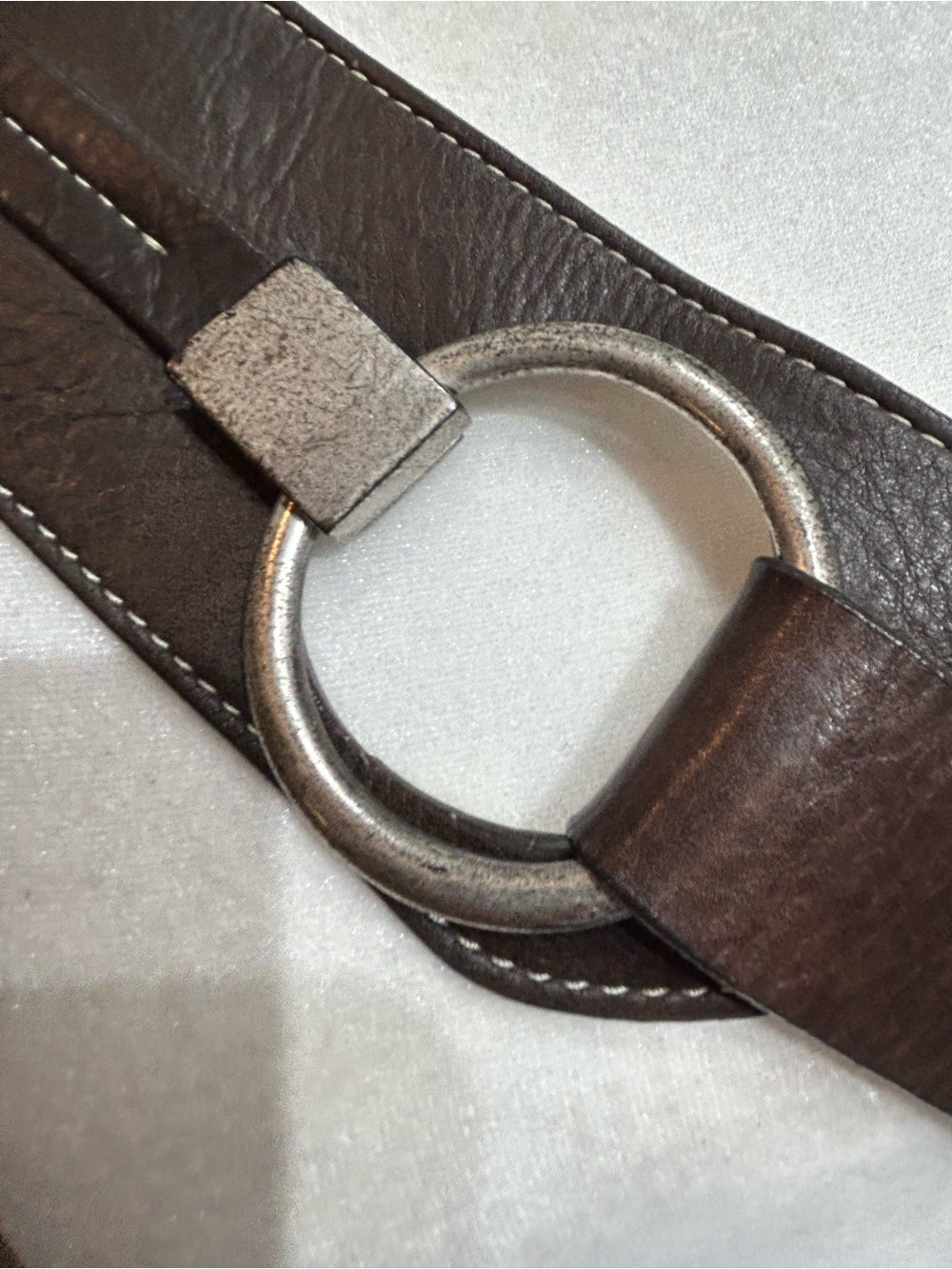 PerSe Carlisle NY  Brown Italian Leather Belt with Silver Ring Buckle EUC Sz cL - Picture 4 of 6